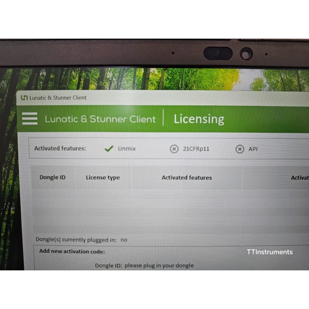 Unchained Labs Lunatic self-test results screen confirming pass status for motors, pump, optics and wavelength