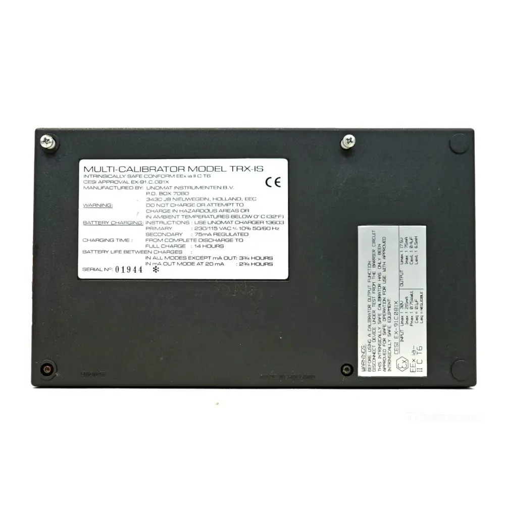 UNOMAT TRX-IS calibrator side profile showing rugged casing and connector ports