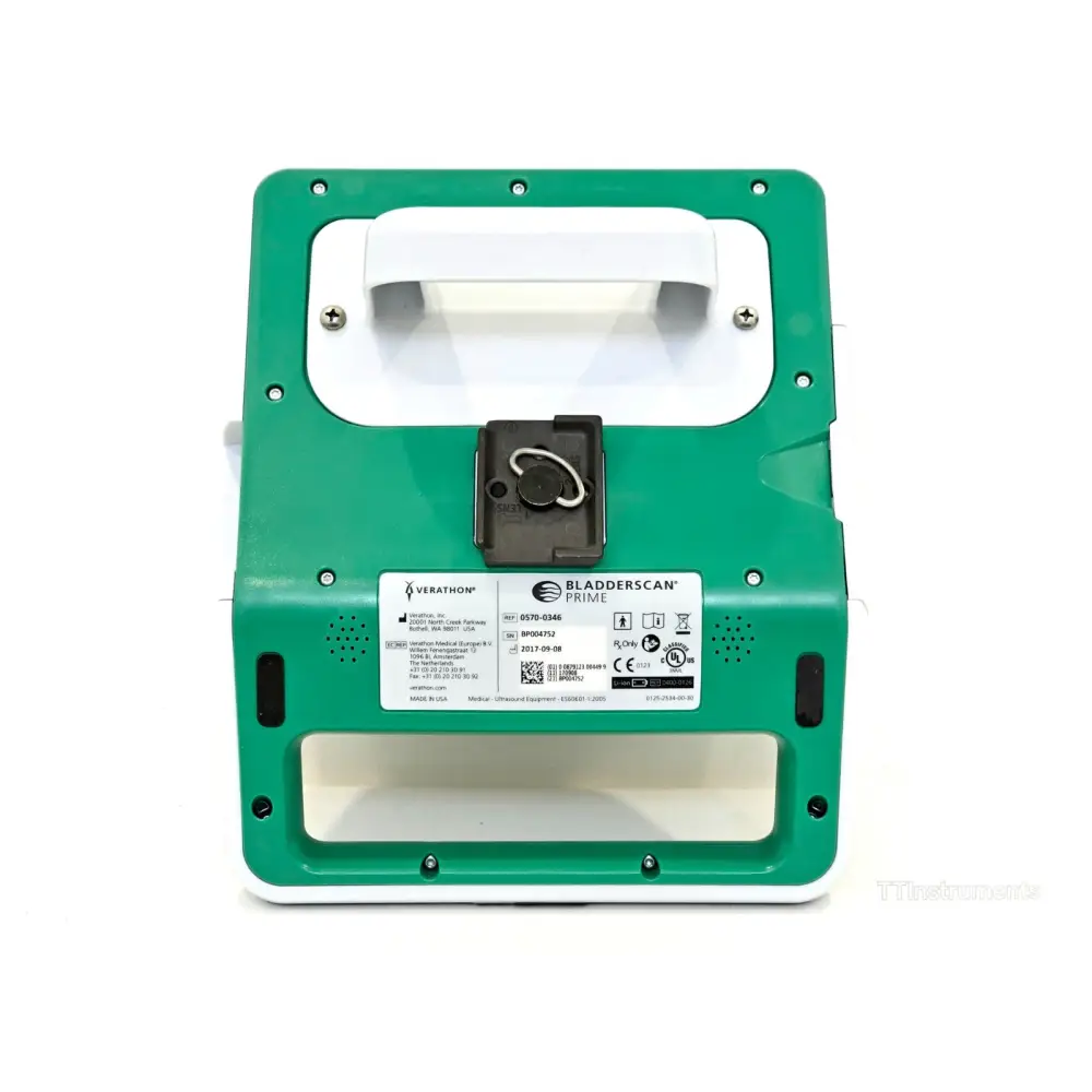 Verathon BladderScan PRIME console rear view showing battery compartment