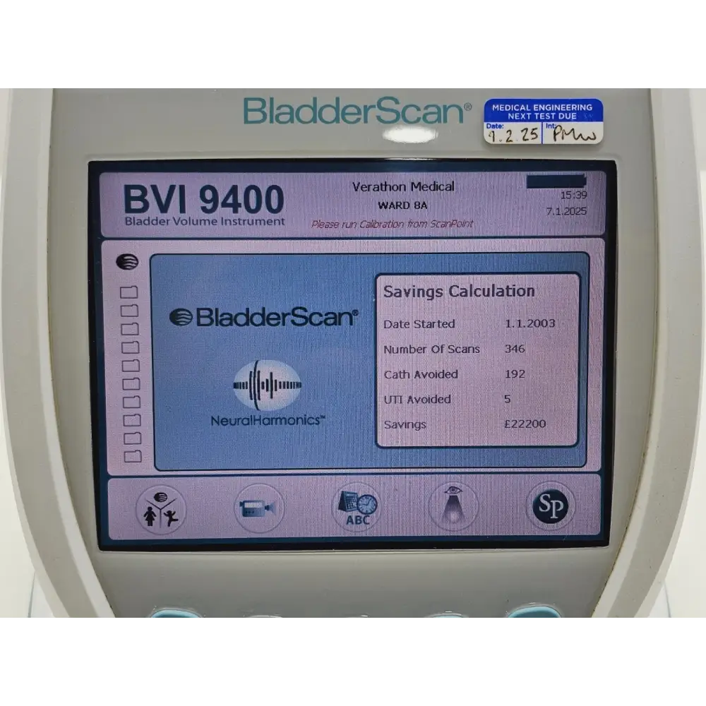 Close-up of Verathon BVI 9400 BladderScan display and control interface