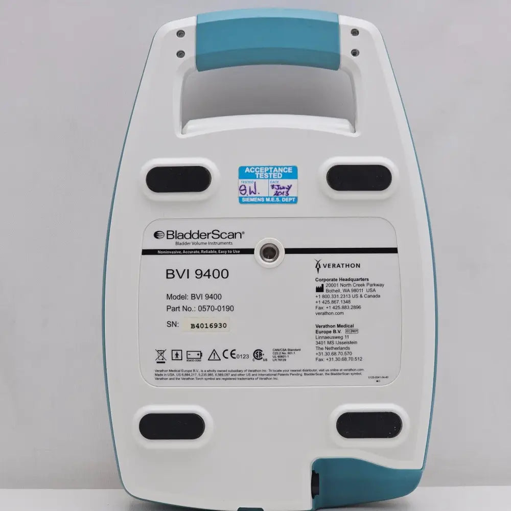 Verathon BVI 9400 BladderScan label showing part number 0570-0190