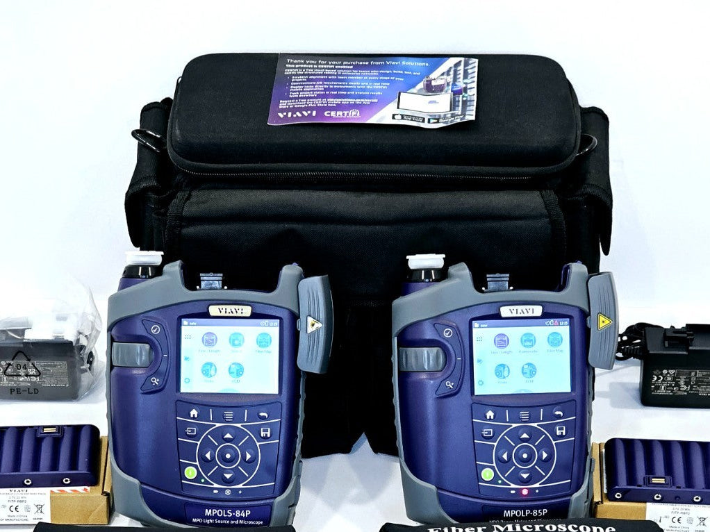 Viavi 2330/34 MPO OLTS full kit — MPOLS-84P, MPOLP-85P, 2x P5000i scopes, adapters, bag, cleaners