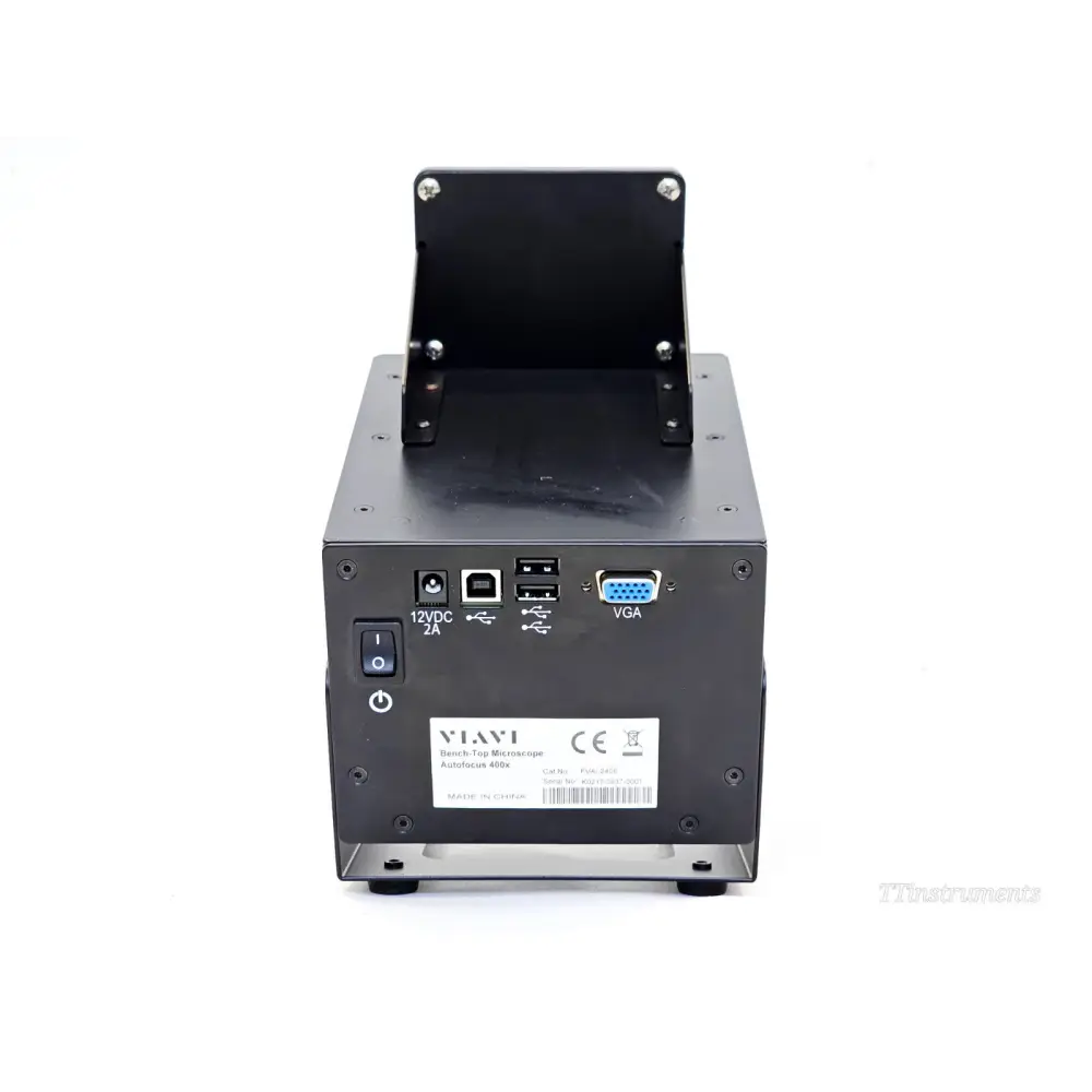 VIAVI FVAi-2400 rear panel showing 12VDC 2A power input, USB-B, dual USB-A, VGA ports and power switch