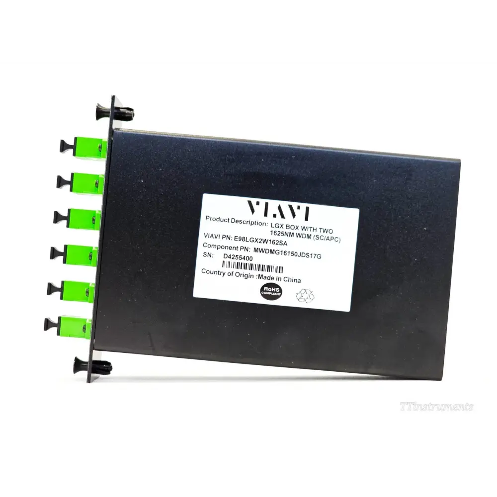 VIAVI E98LGX2W162SA LGX passive WDM module showing SC/APC optical connector ports