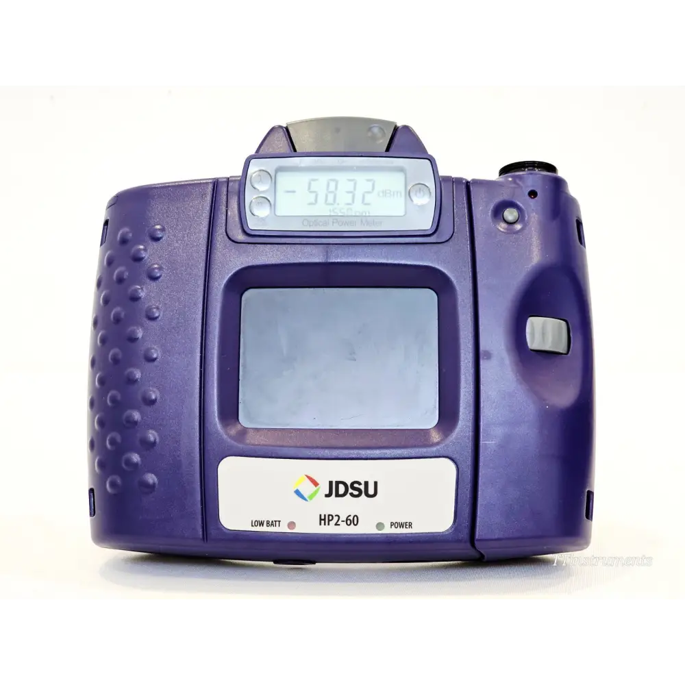 JDSU HP2-60-P4 front view showing 3.5-inch colour LCD display reading -58.32 dBm, PCM port and JDSU branding