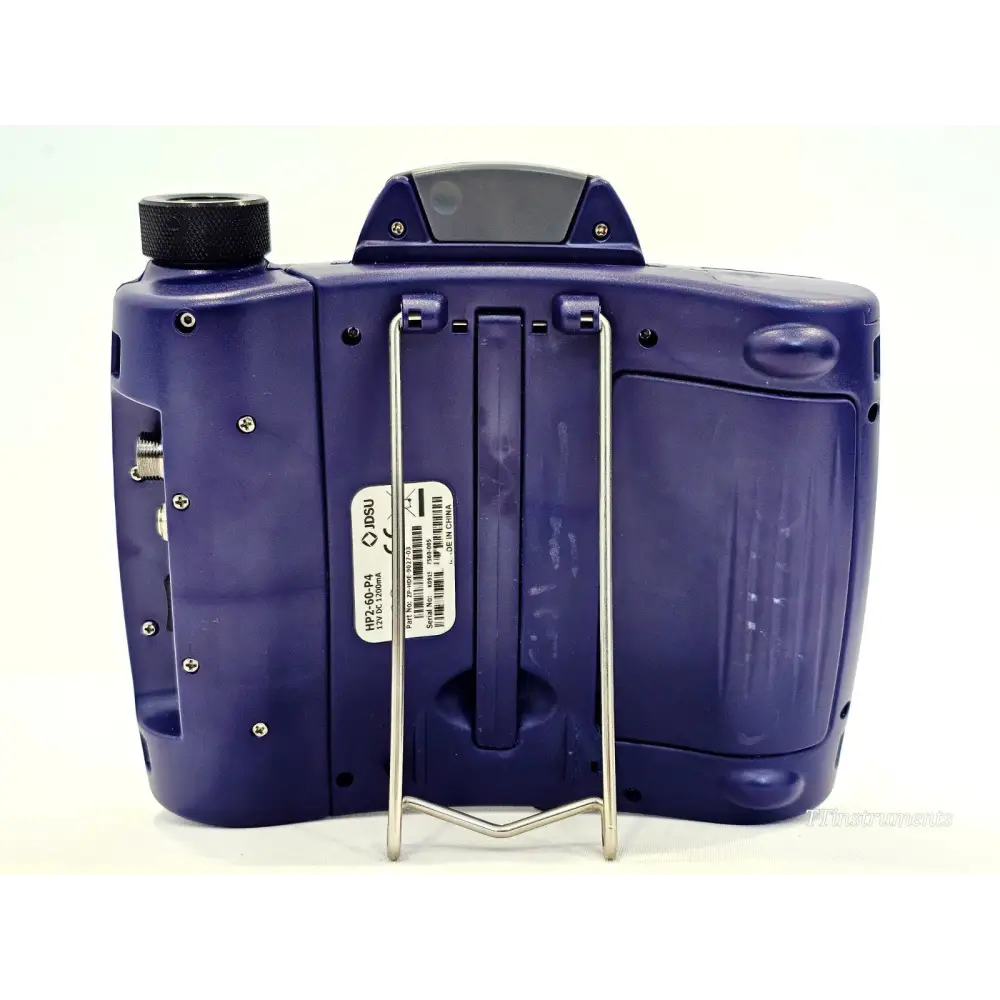 JDSU HP2-60-P4 rear panel showing serial number label, JDSU branding, kickstand and battery compartment