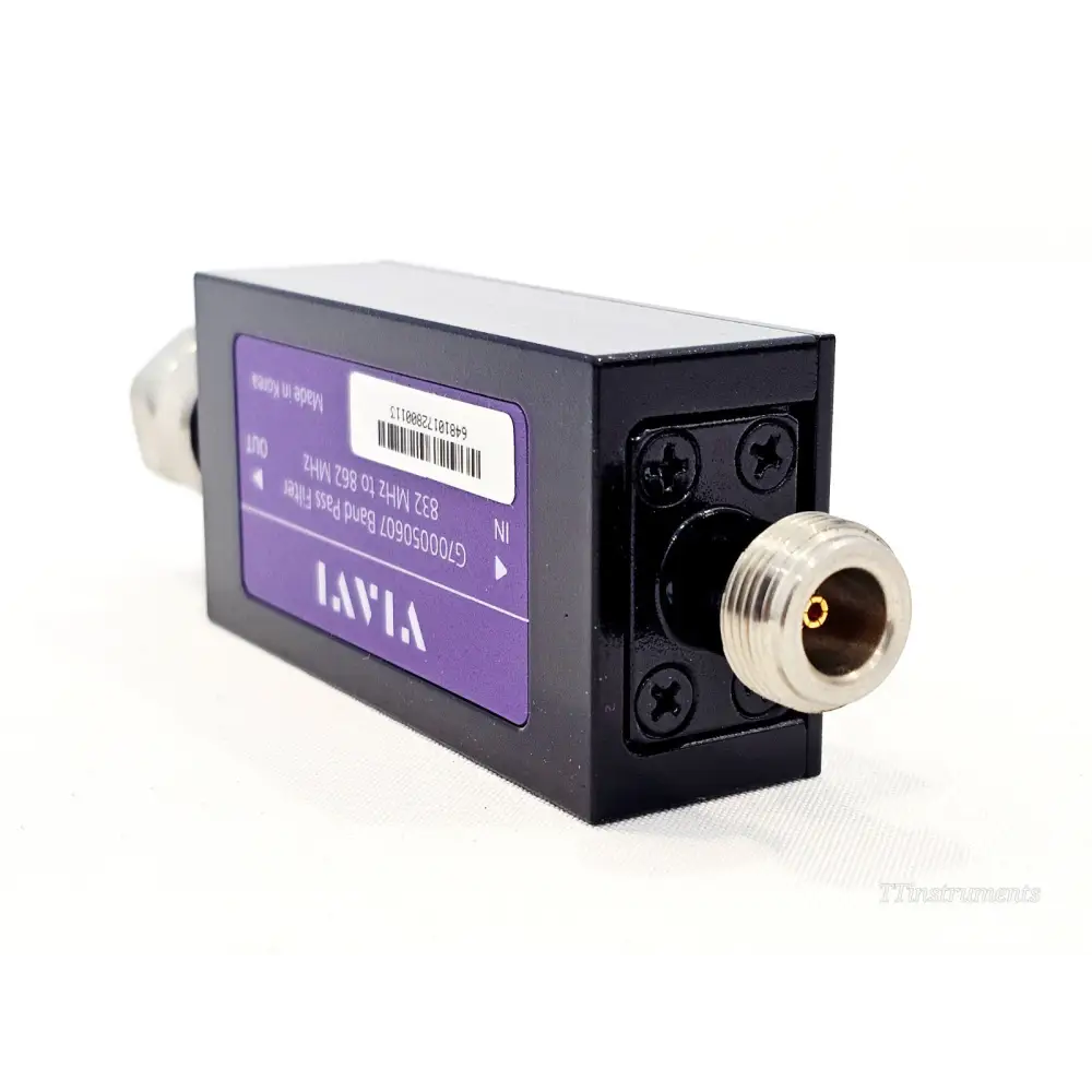 VIAVI G700050607 Band Pass Filter rear view showing N-type female output connector and VIAVI label with serial number barcode