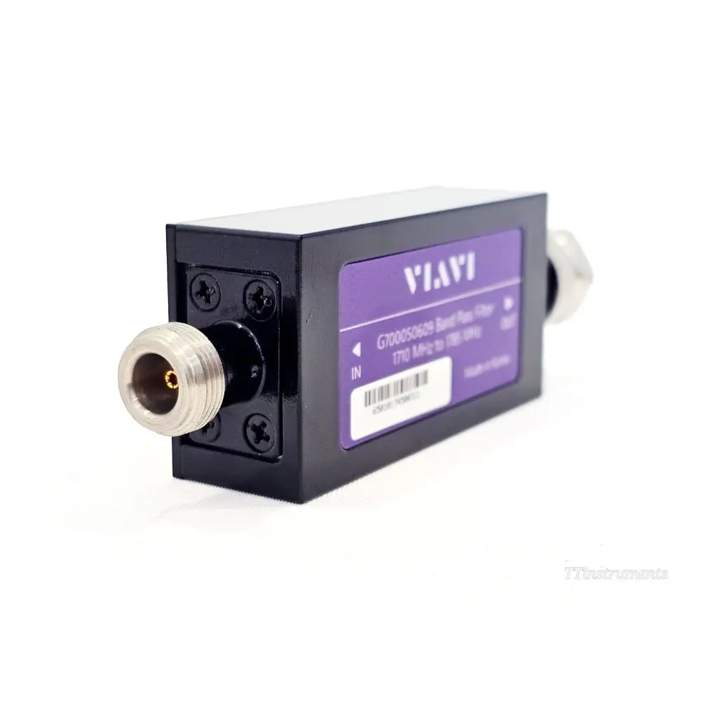 VIAVI G700050609 Band Pass Filter rear view showing N-female input connector and serial number barcode label