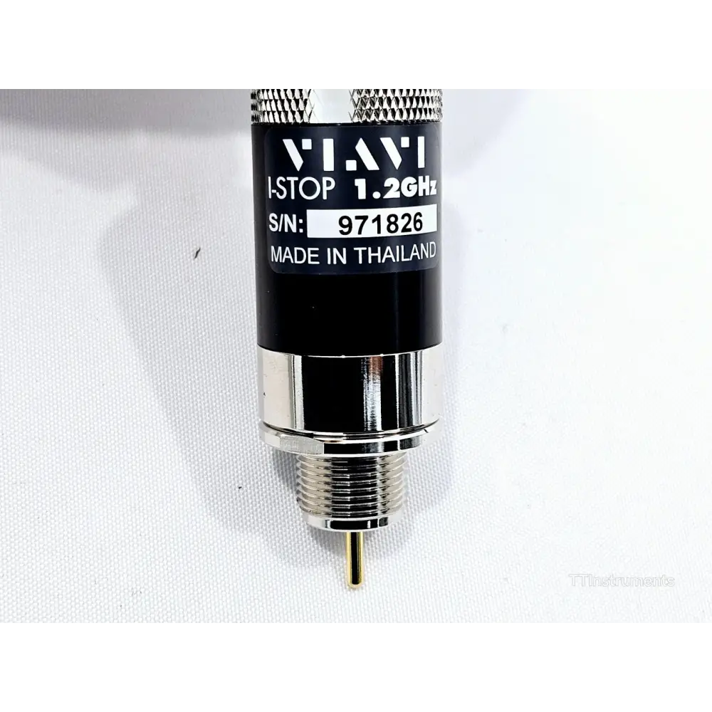 Viavi I-STOP 1.2 GHz reverse path test probe side detail showing label and coaxial connector
