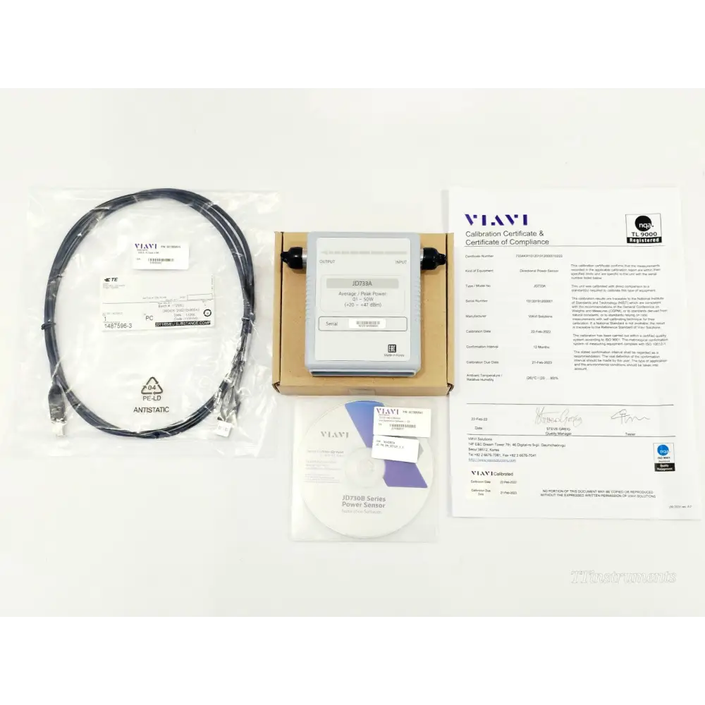 VIAVI JD733A directional power sensor complete kit with USB cable, software CD, original box and VIAVI calibration certificate