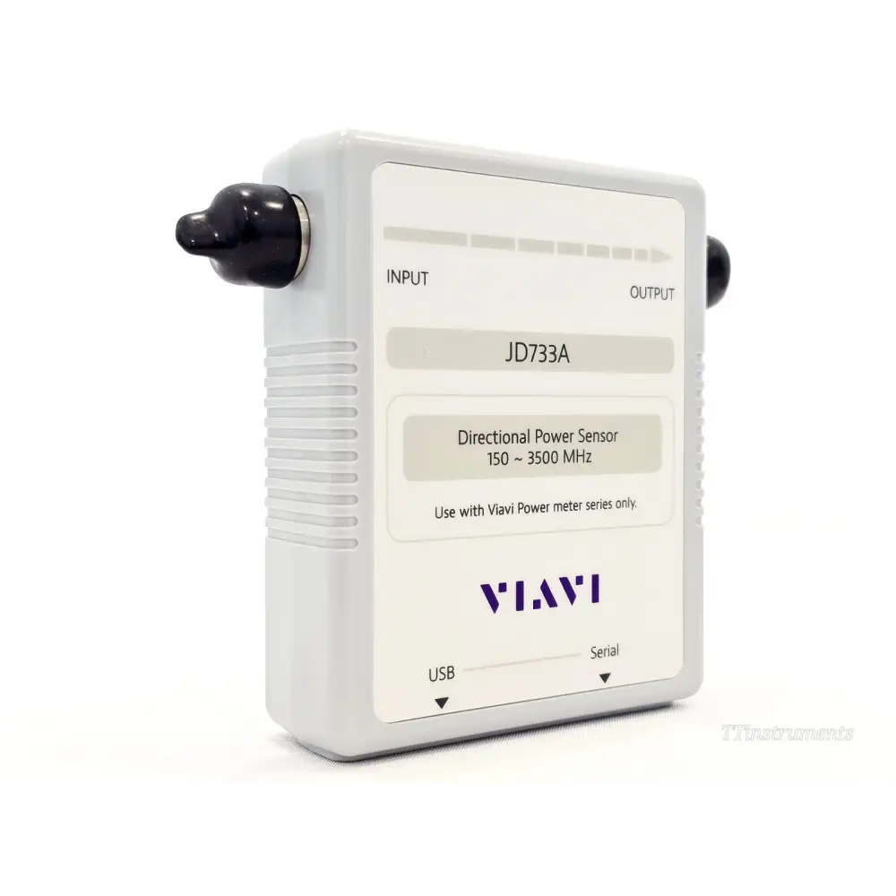 VIAVI JD733A reverse side showing Directional Power Sensor 150–3500 MHz label, INPUT/OUTPUT ports, USB and serial port labels