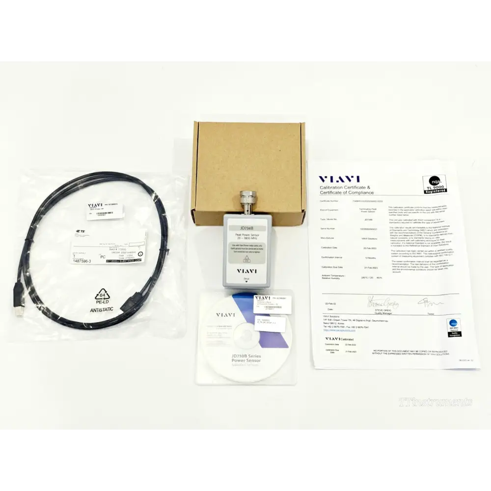 VIAVI JD734B Peak Power Sensor complete kit with USB cable, software CD, calibration certificate and original box