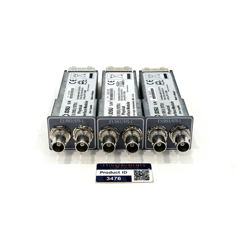 Three Viavi JDSU E3/DS3/STS1 PIM plug-in modules shown together from the front