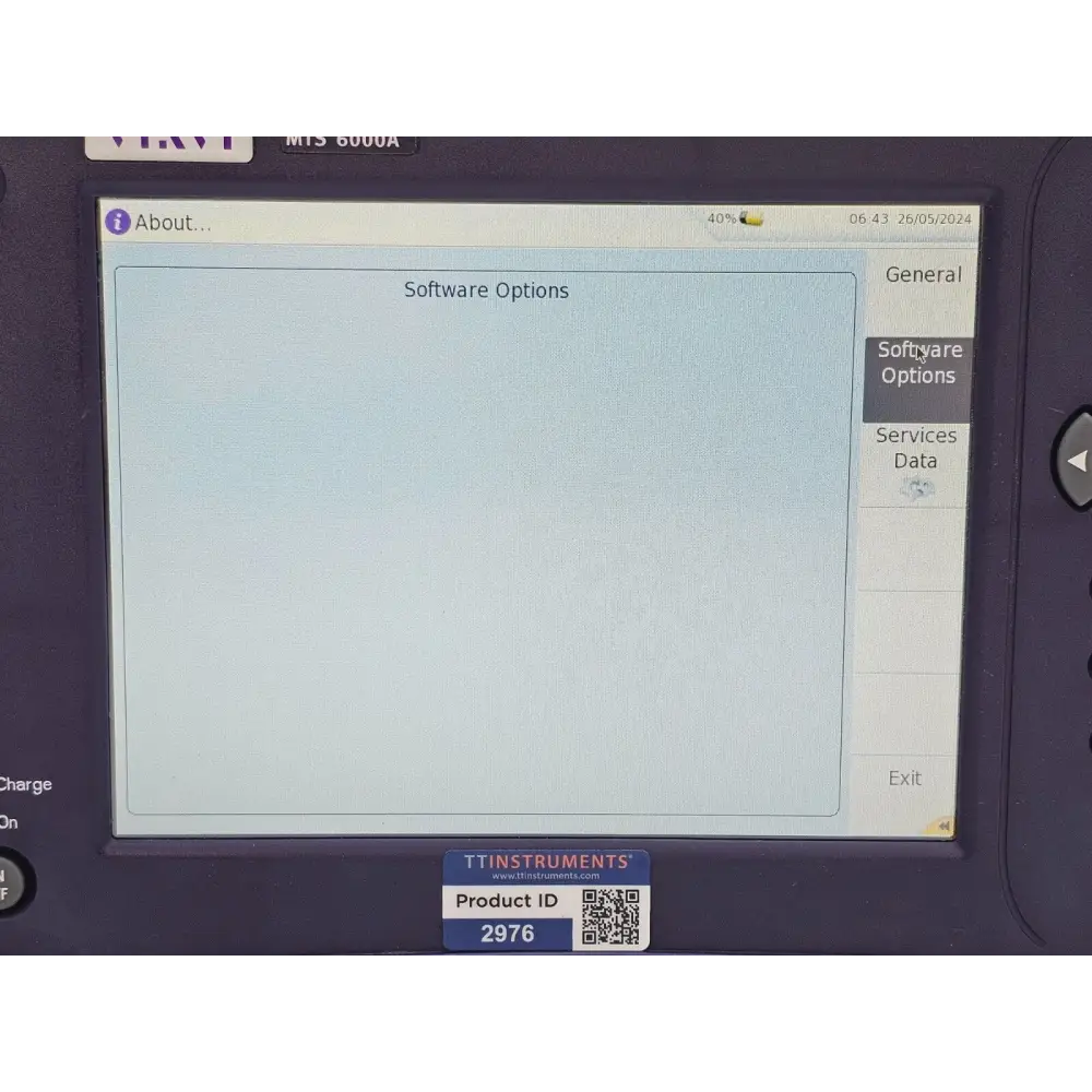 Viavi JDSU 6000A V2 unit label showing model and serial number detail