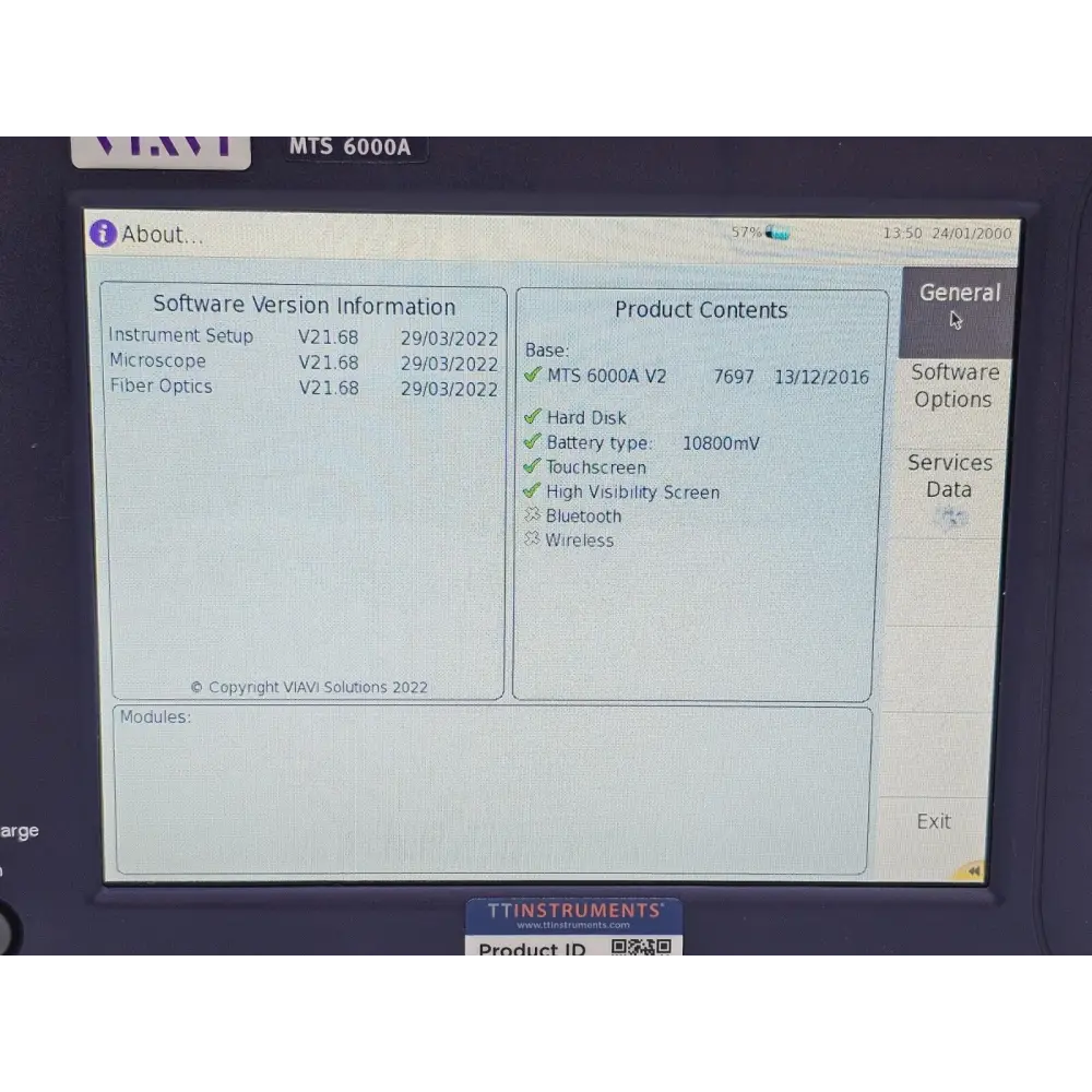 MTS 6000A V2 fibre optic software interface shown on touchscreen