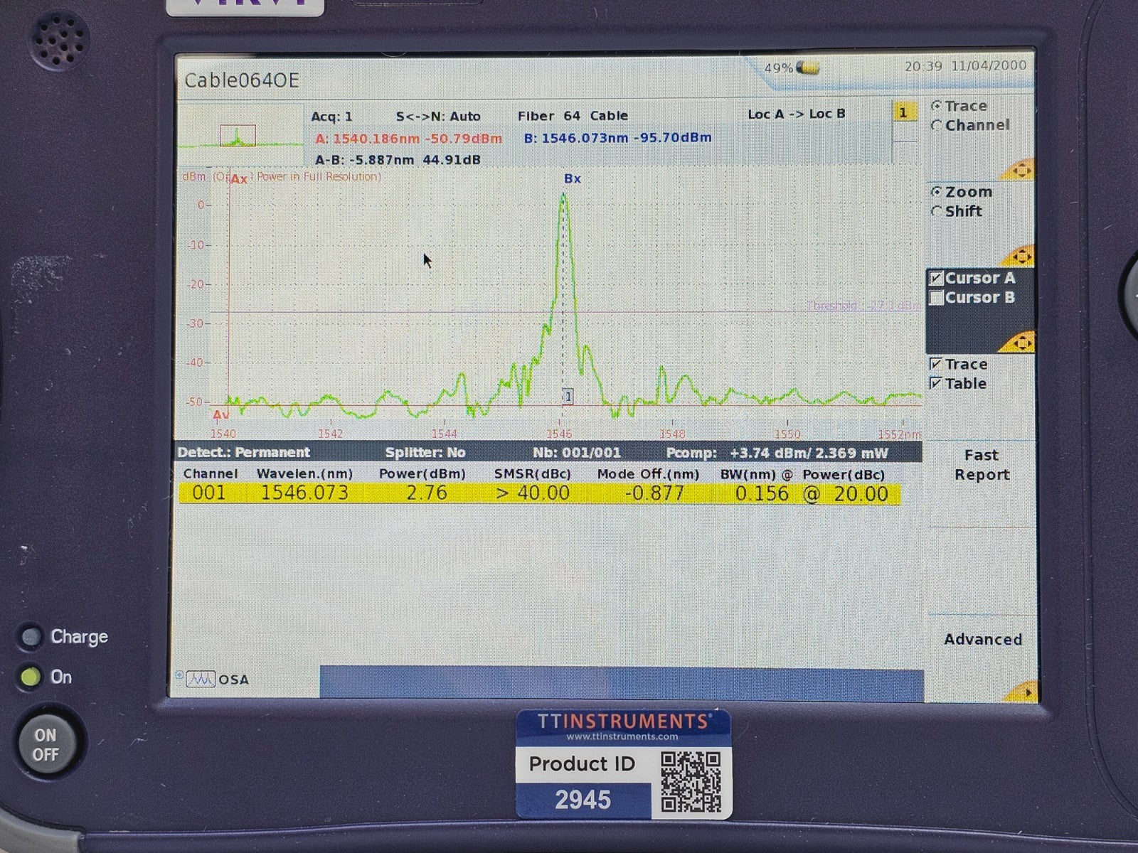 Viavi JDSU 6000A V2 + OSA-110M 1250 - 1650 nm OSA Optical Spectrum Analyzer