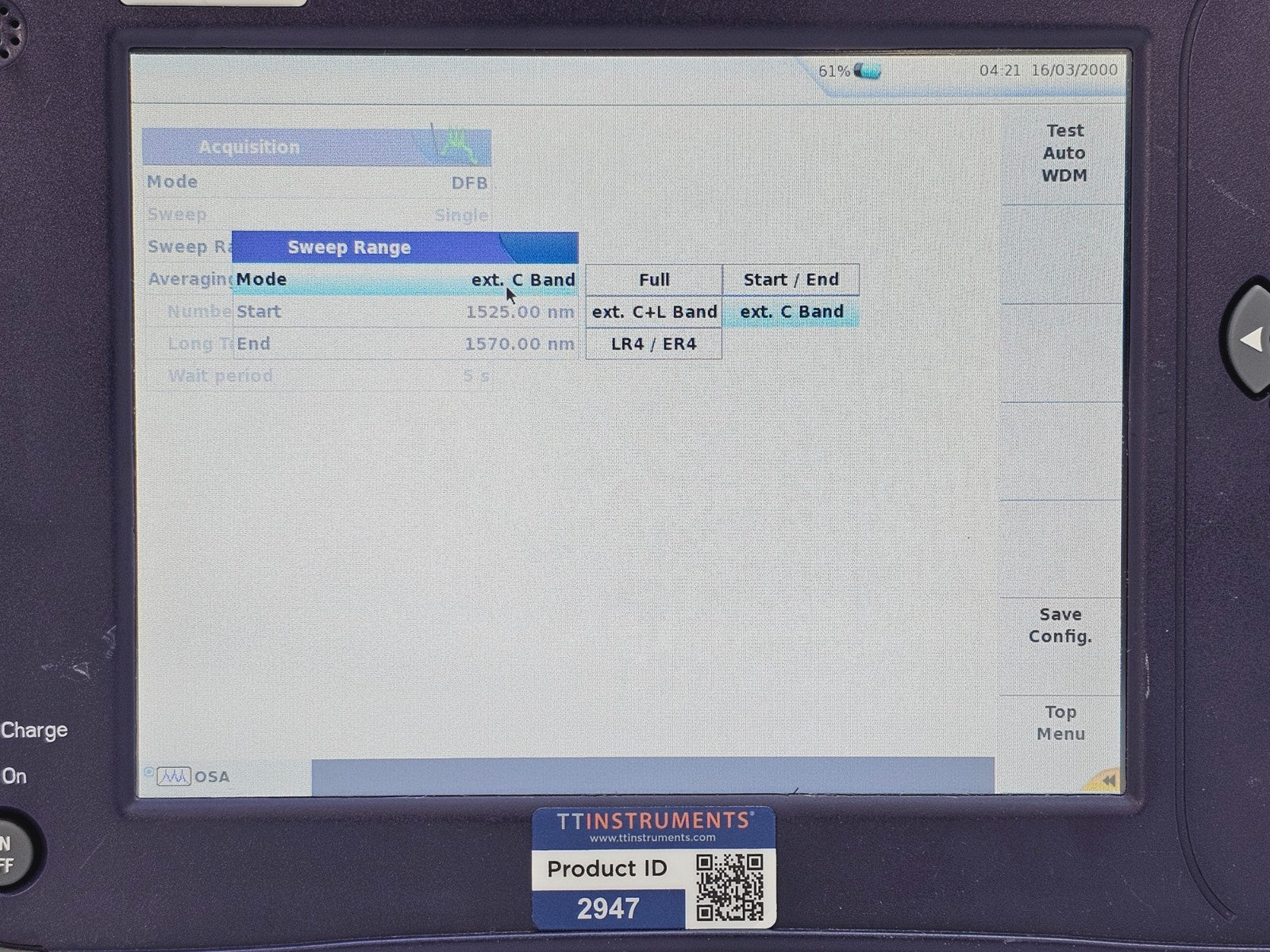 Viavi JDSU 6000A V2 + OSA-110M 1250 - 1650 nm OSA Optical Spectrum Analyzer