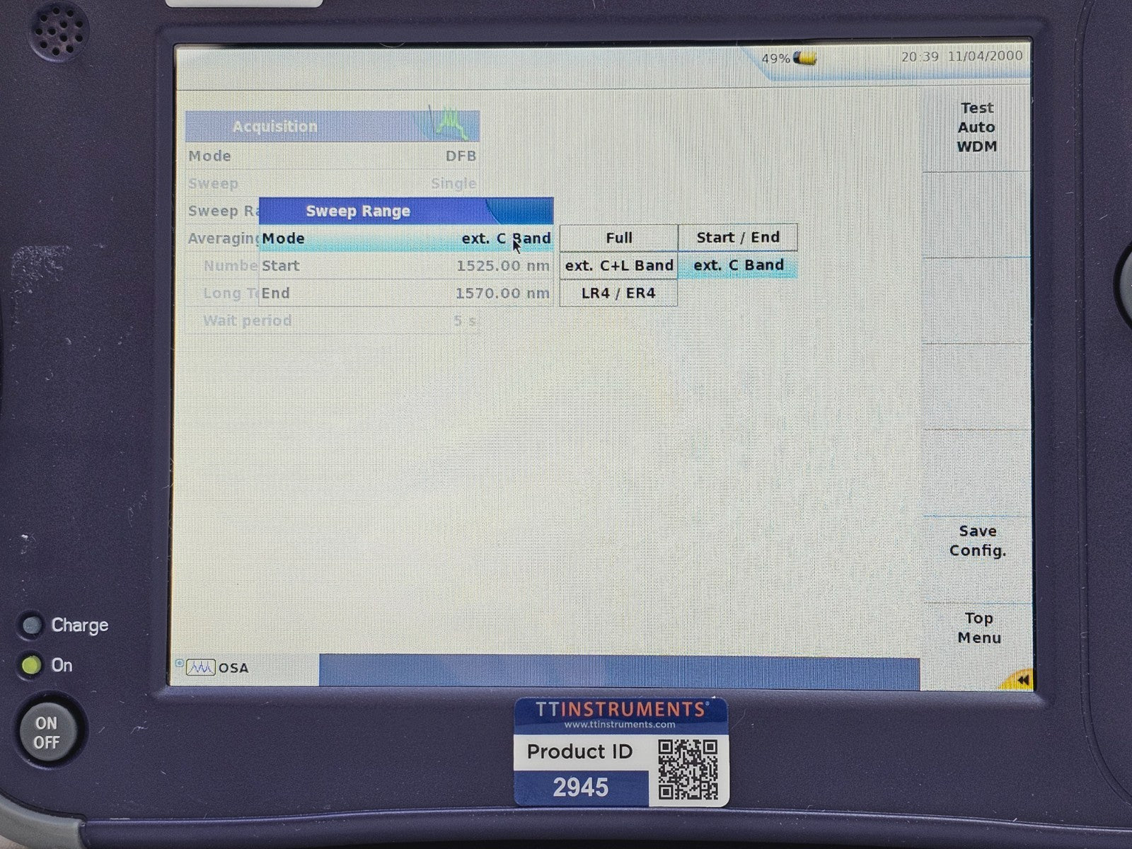 Viavi JDSU 6000A V2 + OSA-110M 1250 - 1650 nm OSA Optical Spectrum Analyzer