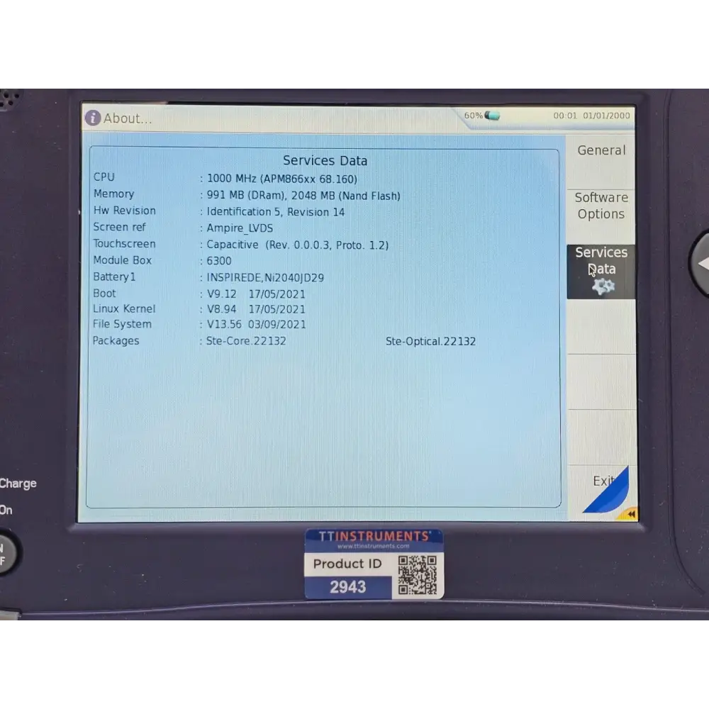 Viavi T-BERD 6000A V2 serial number and identification label