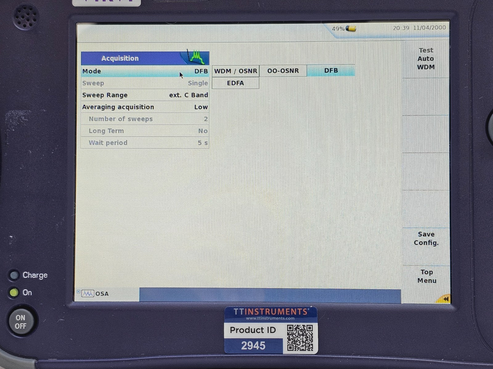 Viavi JDSU 6000A V2 + OSA-110M 1250 - 1650 nm OSA Optical Spectrum Analyzer