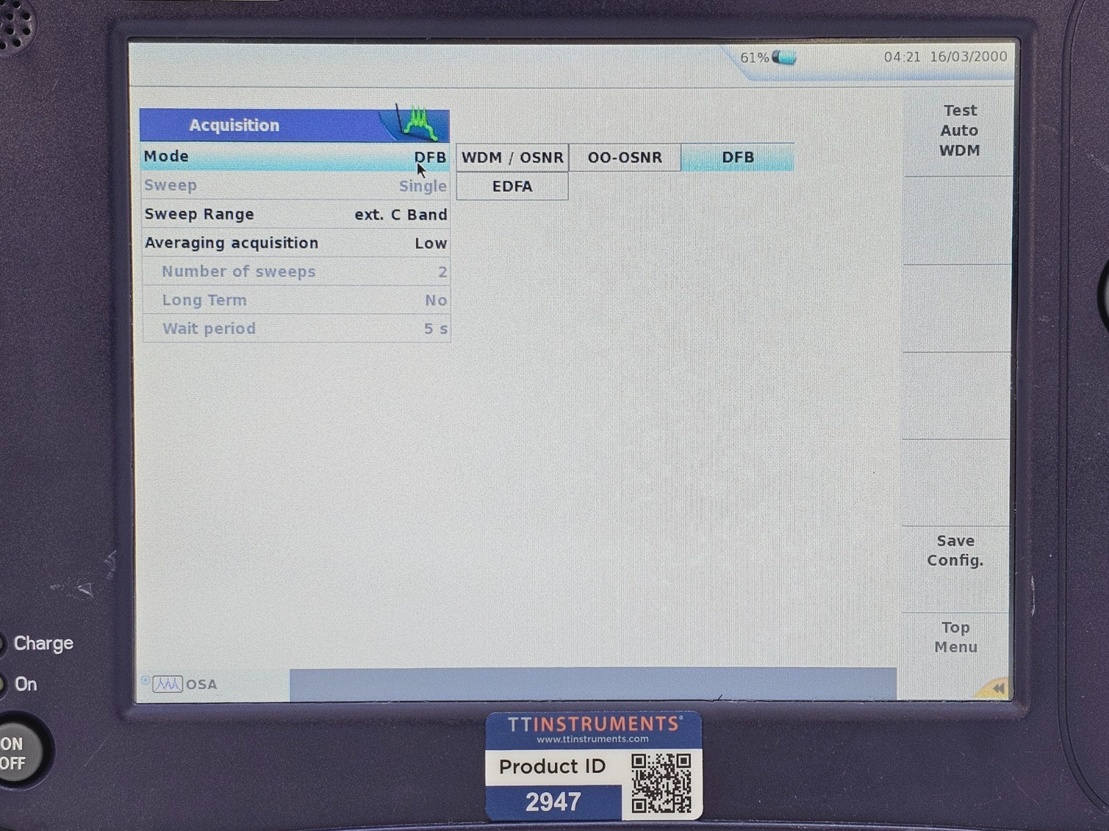 Viavi JDSU 6000A V2 + OSA-110M 1250 - 1650 nm OSA Optical Spectrum Analyzer