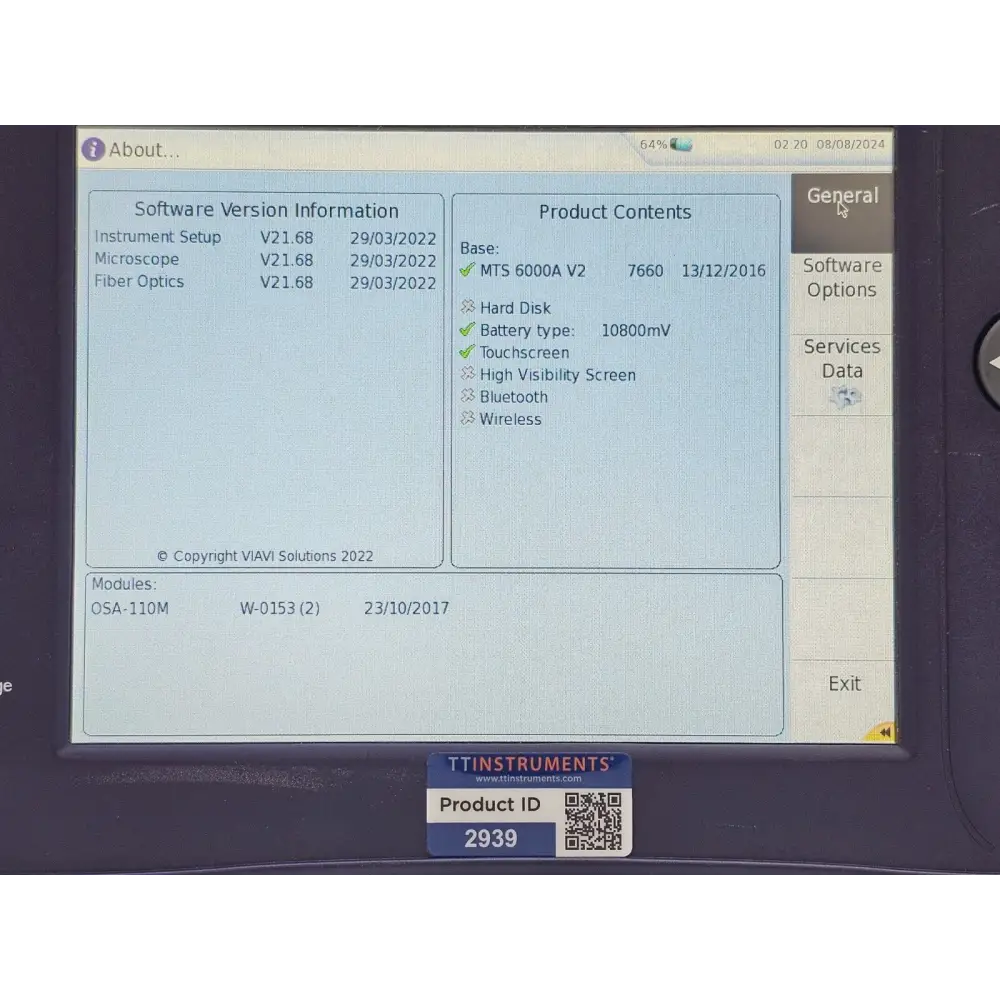 Close-up of Viavi 6000A V2 keypad and navigation controls