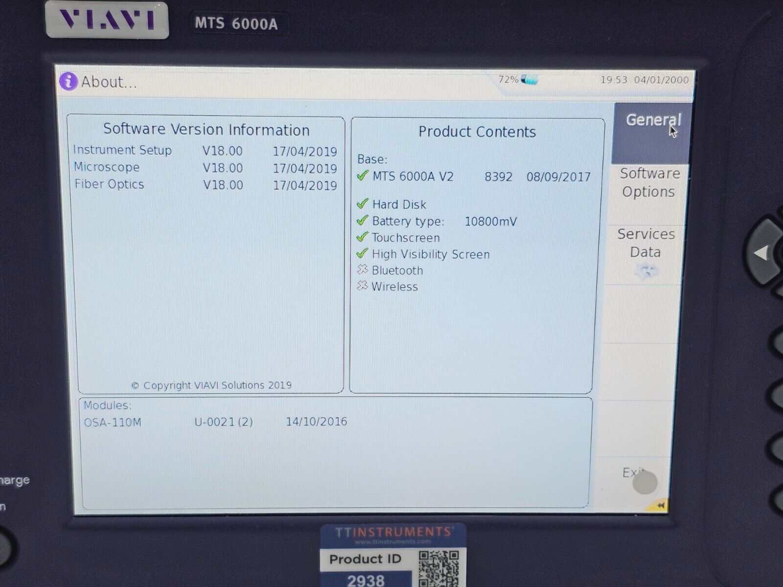 Viavi JDSU 6000A V2 + OSA-110M 1250 - 1650 nm OSA Optical Spectrum Analyzer #01