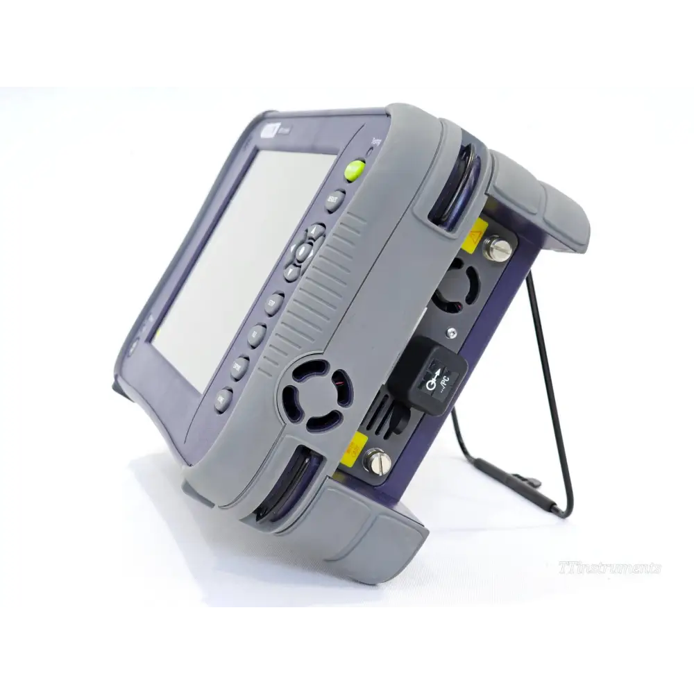 Viavi MTS 6000A V2 OSA-110M right-side view showing optical module ports and integrated stand, FC connector visible