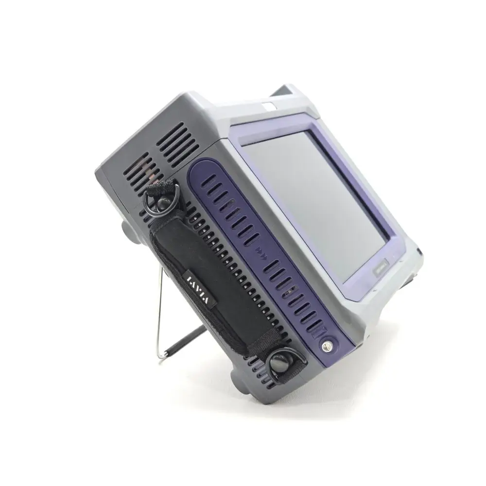 Viavi CA5000 CellAdvisor 5G angled left-side view showing cooling vents, carry strap, and kickstand
