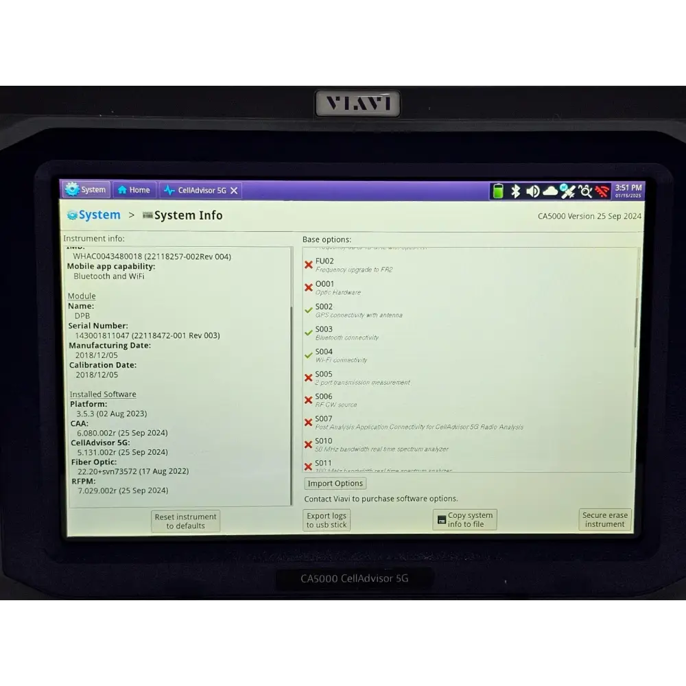 Viavi JDSU CA5000 CellAdvisor 5G Option F001 5G NR FR1 - 6 GHz
