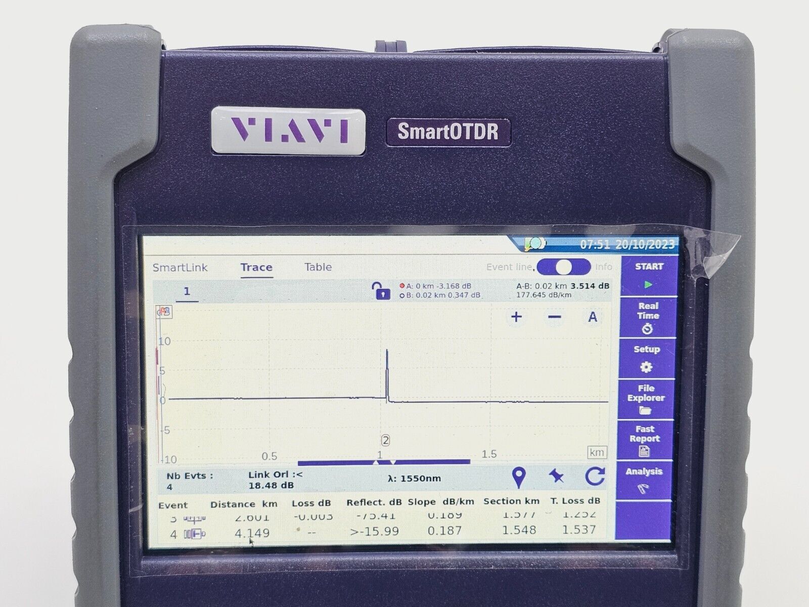 Viavi JDSU E100AS SmartOTDR 1550 nm 35 dB SM Metro Access OTDR VFL APC SC Source