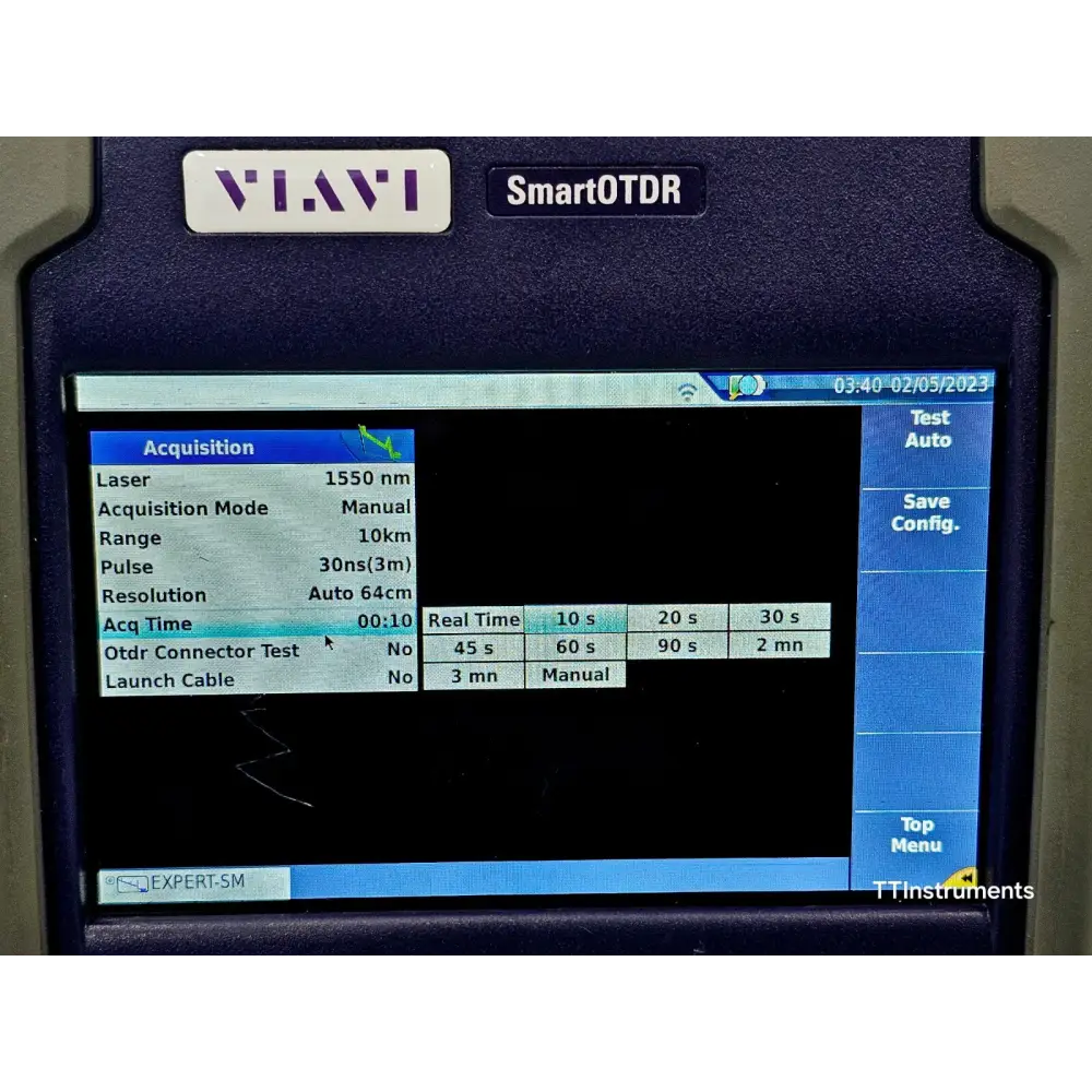 Viavi E126A SmartOTDR detail view of SC/APC connector port and port labelling