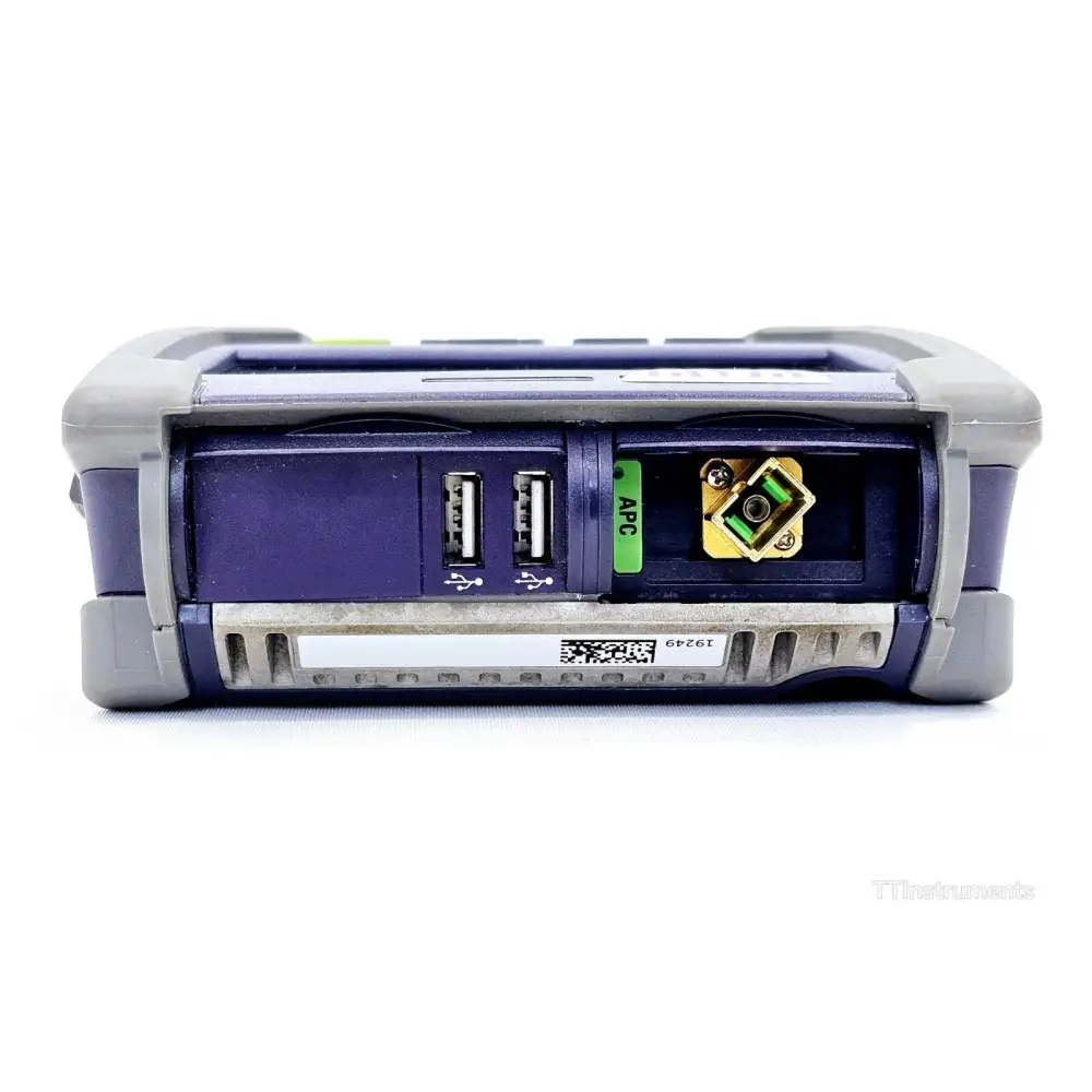 Viavi E126A SmartOTDR serial number and specification label close-up