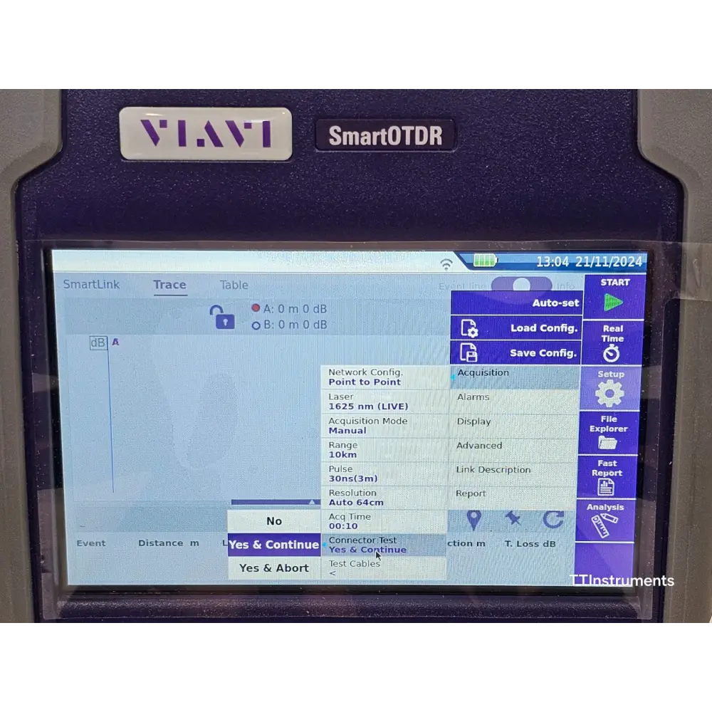 Viavi JDSU E136FB SmartOTDR close-up of visual fault locator port