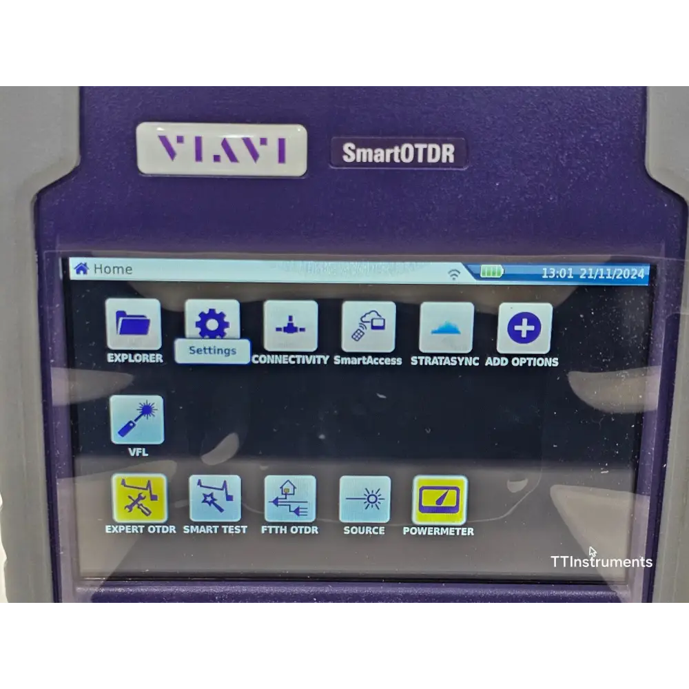 Viavi JDSU E136FB SmartOTDR inside soft carry case with accessories