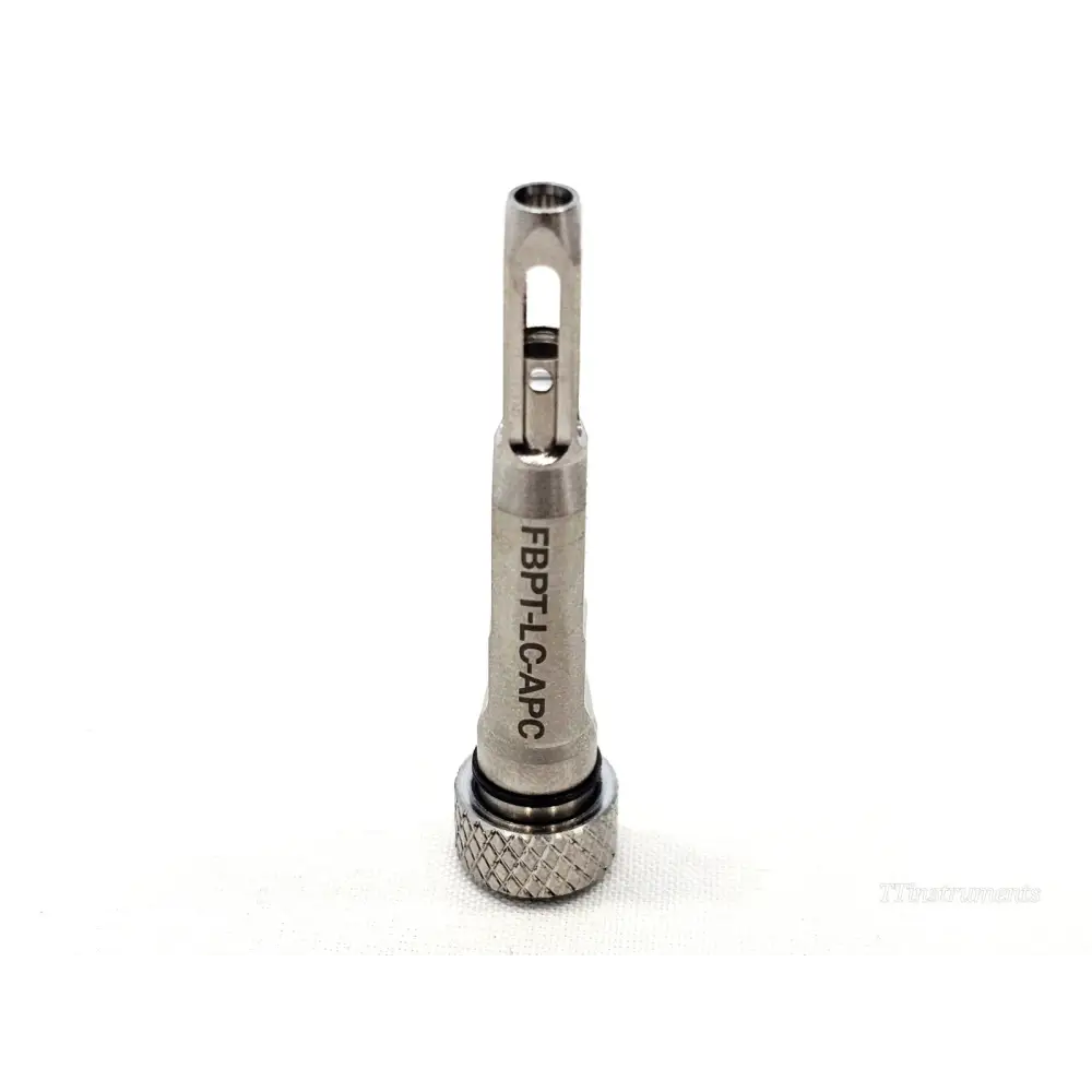 Viavi FBPT-LC-APC V2 longreach LC/APC bulkhead probe tip, front view showing model label and knurled base