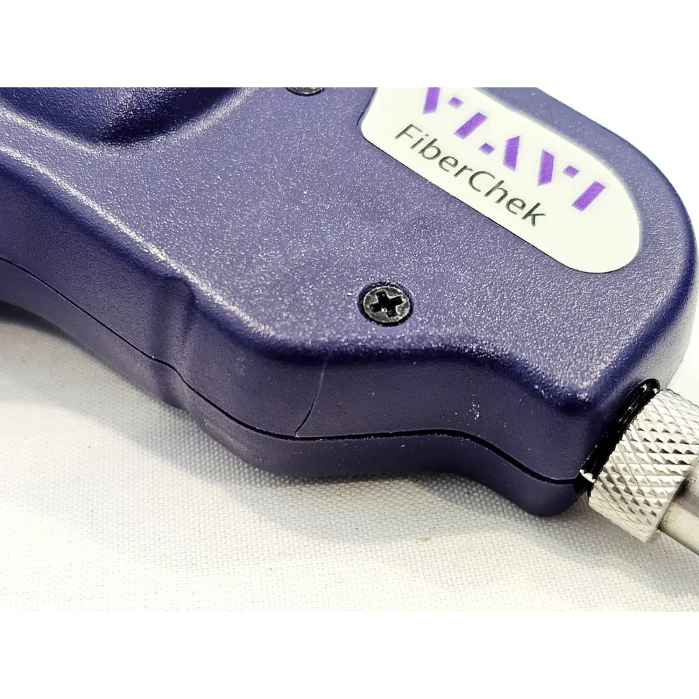 VIAVI FiberChek FIT-FC-KIT3 close-up of FiberChek label on probe handle showing minor wear and screw detail