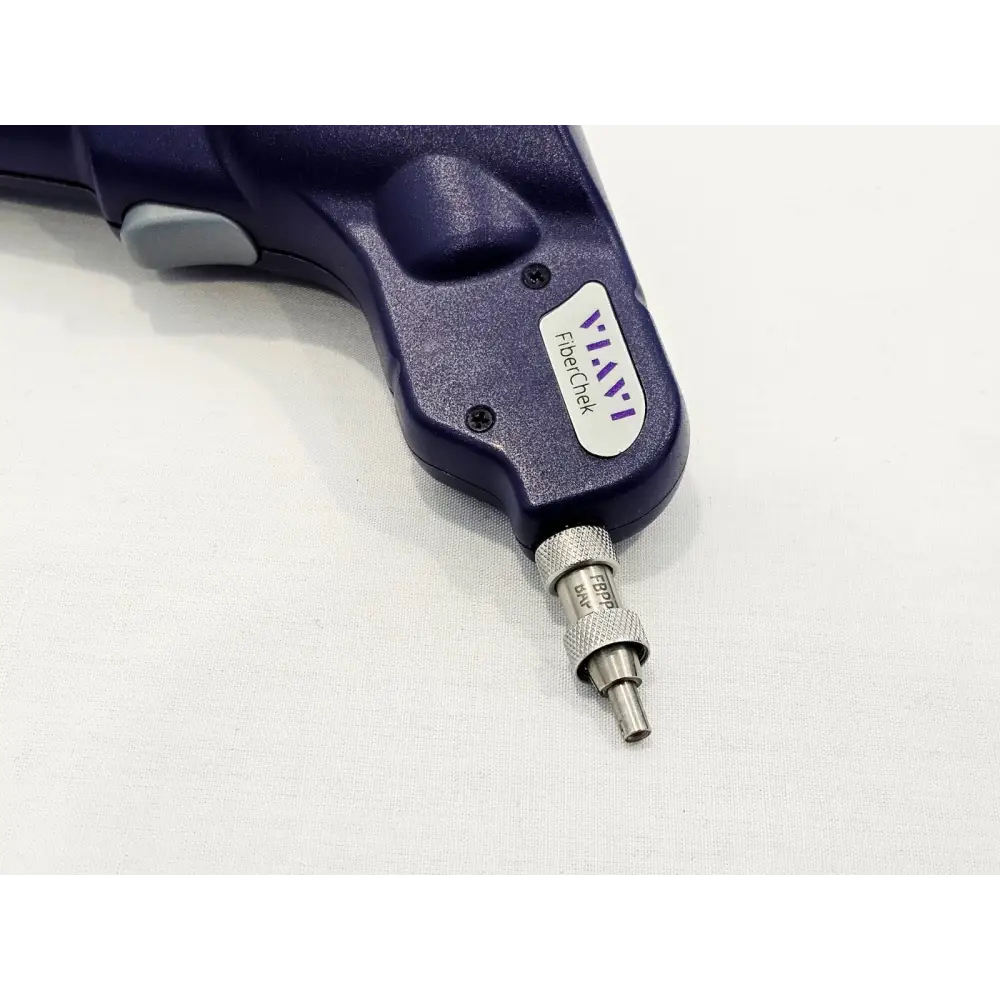 VIAVI FiberChek FIT-FC-KIT3 probe tip close-up showing FBPP series metal adapter fitted to the probe nozzle