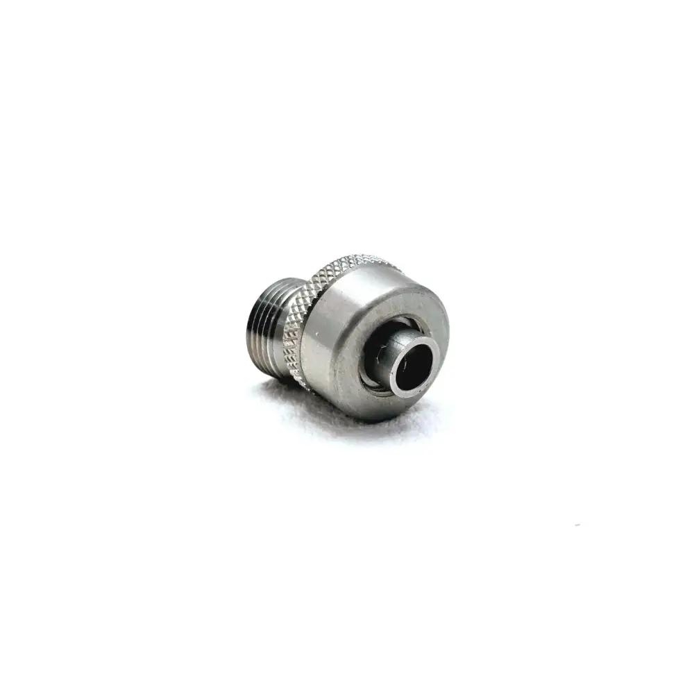 Viavi FBTP-FC-APC FC/APC bulkhead probe tip — rear/face view showing small central aperture and knurled body