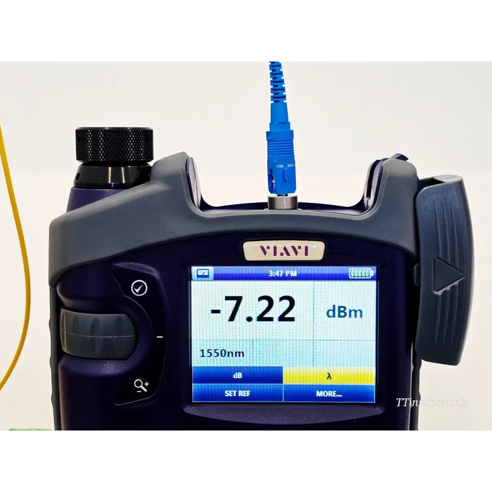 Close-up of Viavi JDSU branding on OLP-82P power meter unit