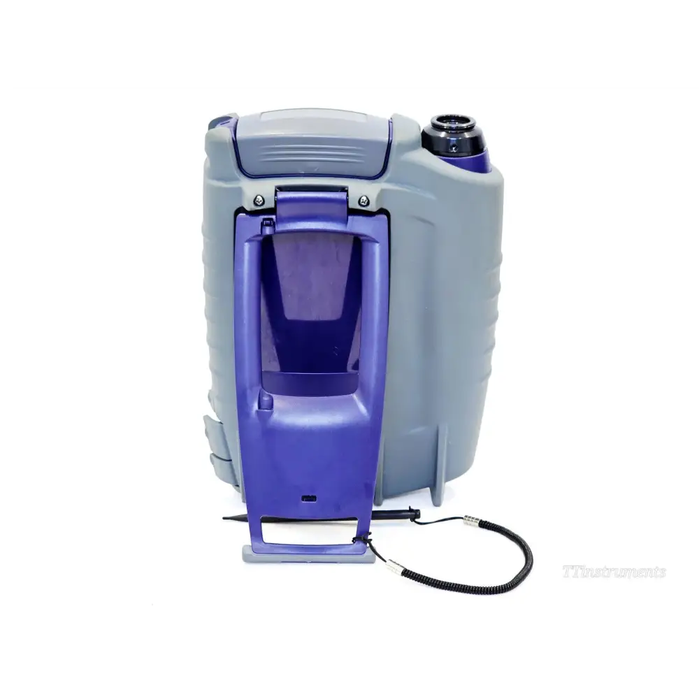 VIAVI JDSU OLP-82P rear view showing battery door open, kickstand folded down, and coiled stylus tether