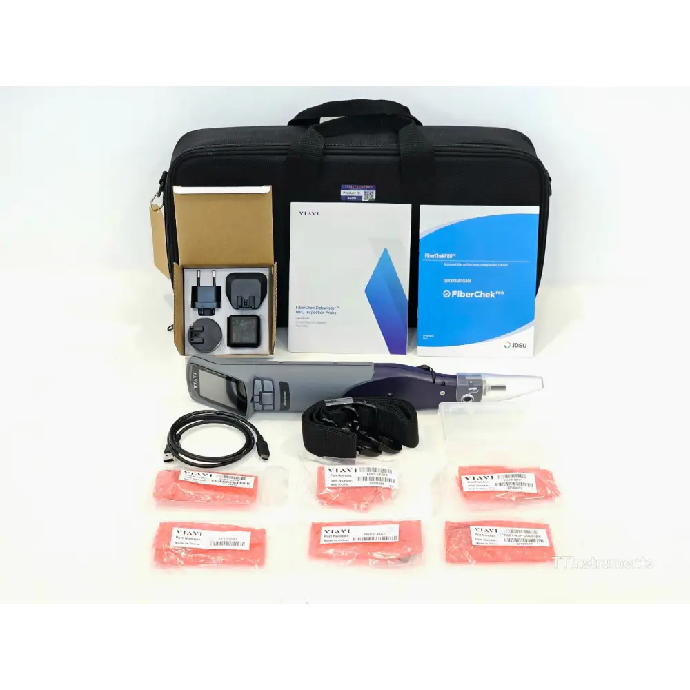 Viavi FiberChek Sidewinder scope with MPO inspection tips and accessories