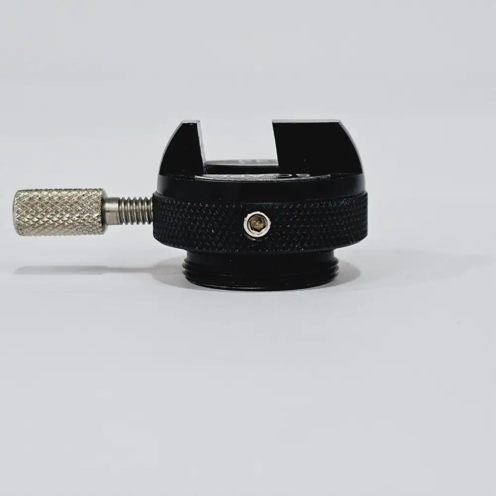 Viavi FMA-SC-APC adapter side profile showing male threaded base, knurled body, set screw and single knurled locking thumb screw