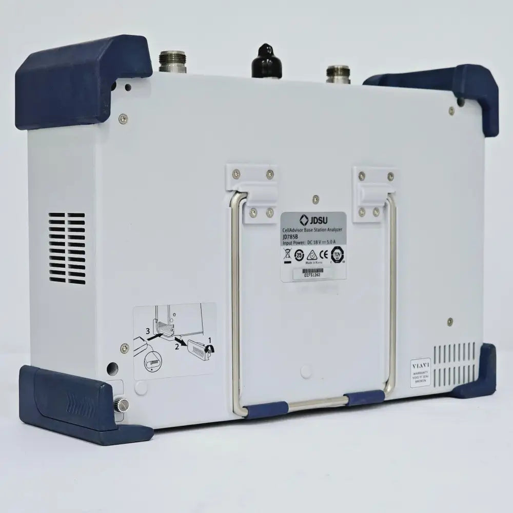 Viavi JDSU JD785B analyzer serial number and product label close-up