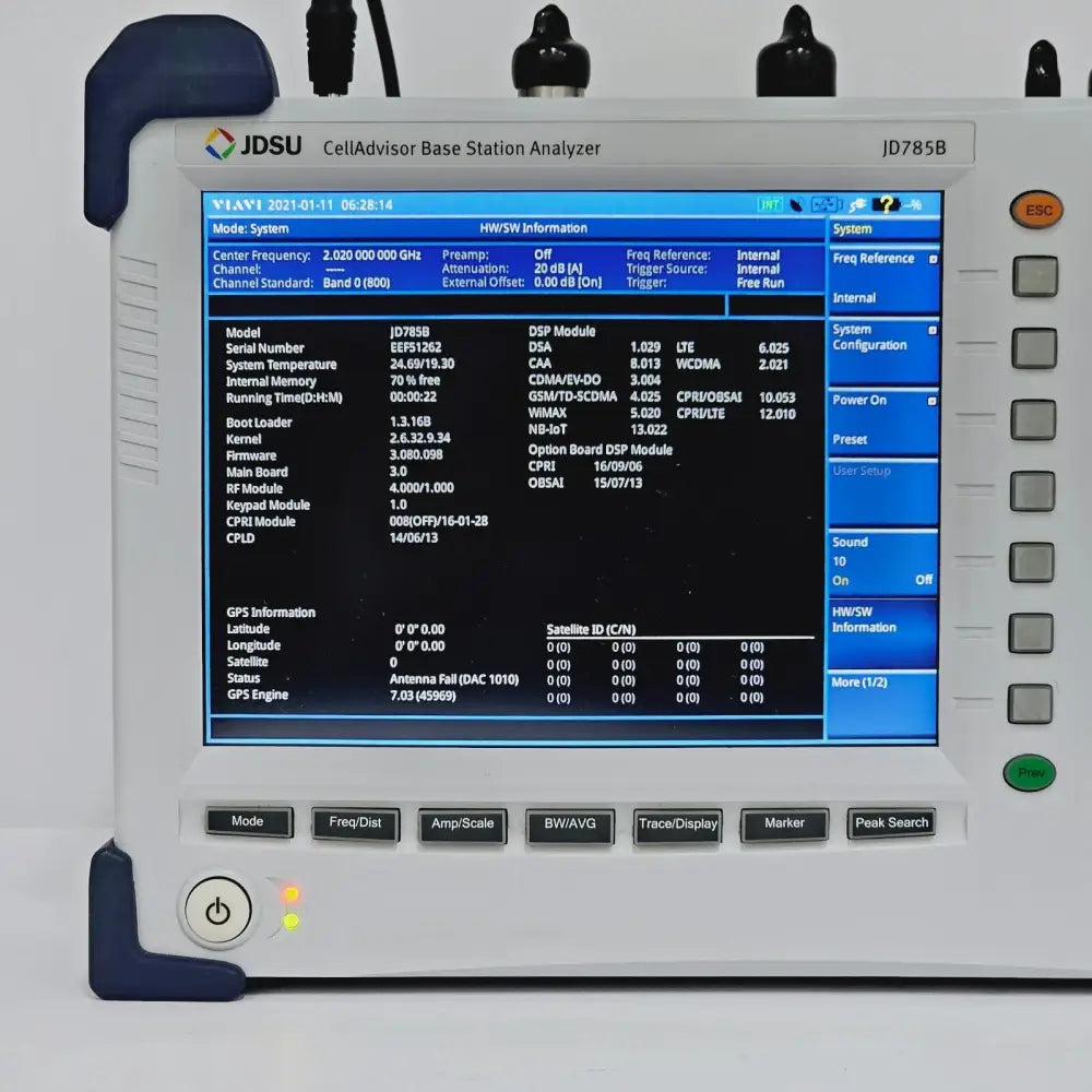 Viavi JD785B CellAdvisor touchscreen displaying spectrum analyzer measurement