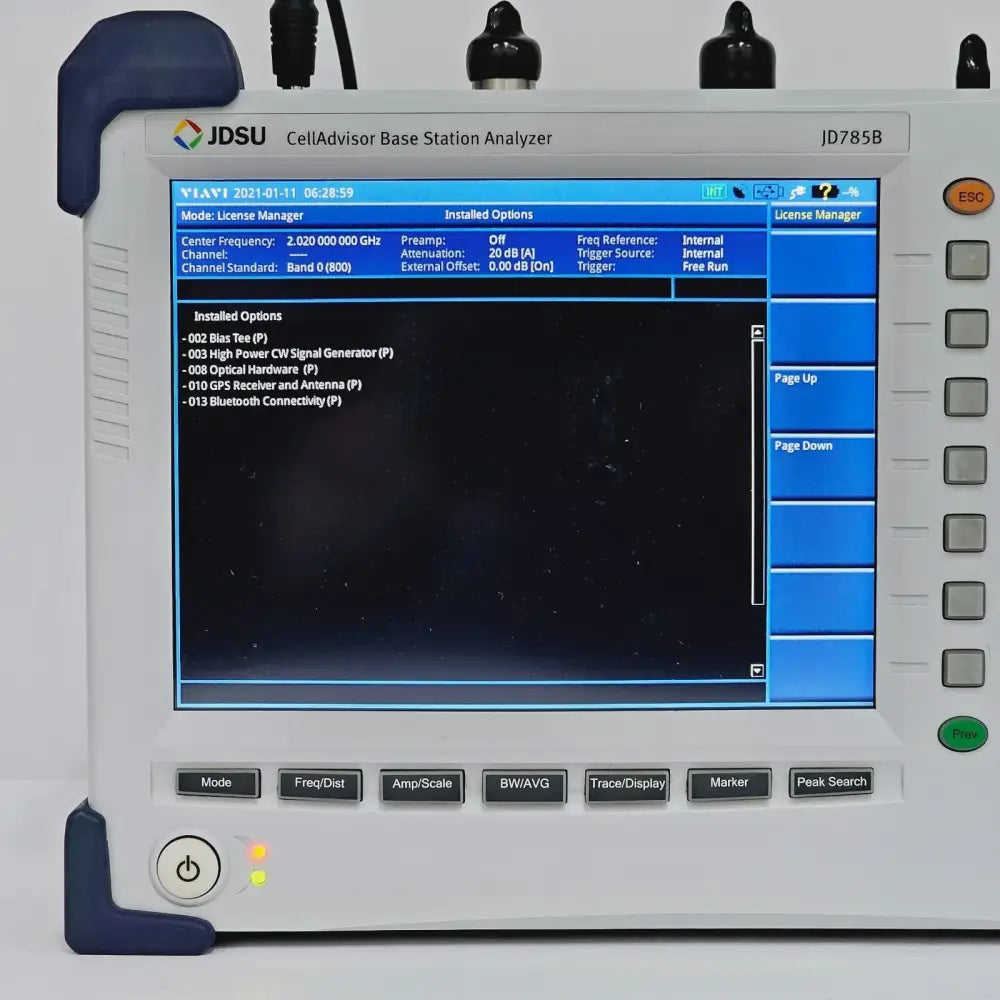 Viavi JD785B base station analyzer cable and antenna analysis mode on screen