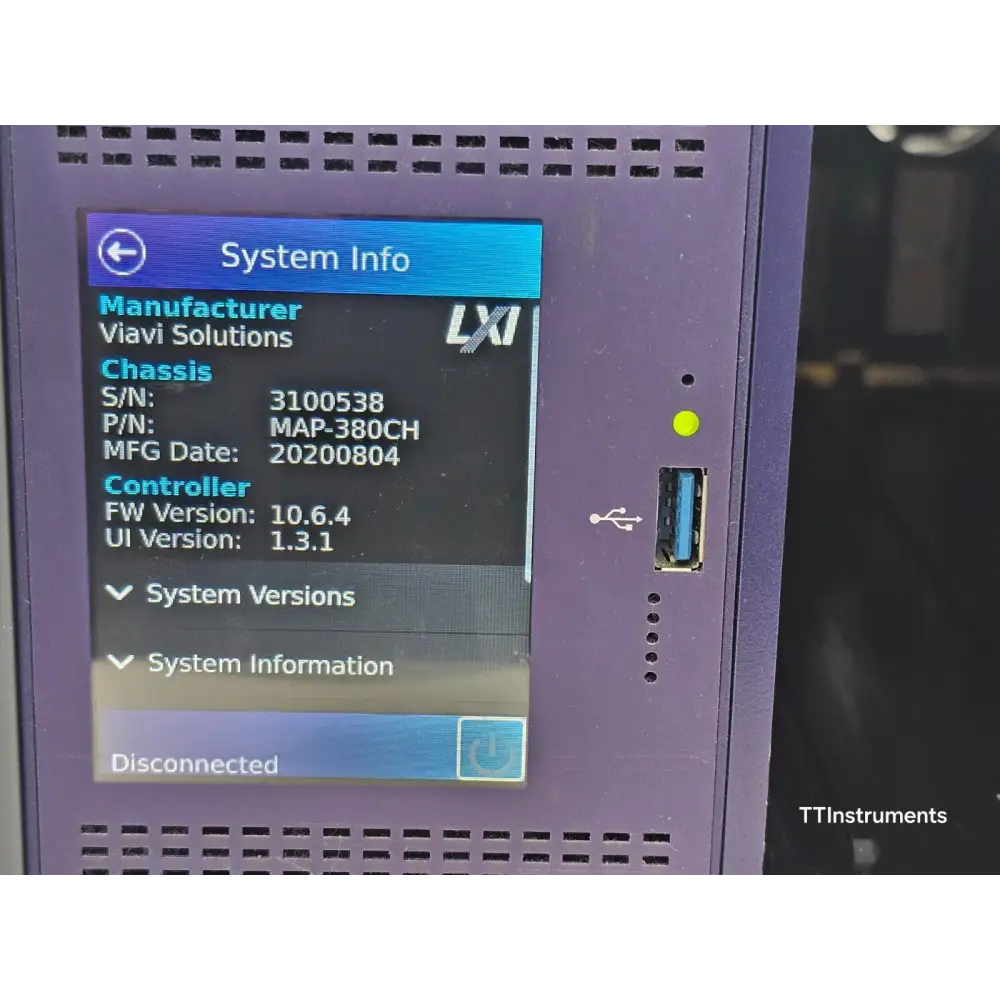 Viavi JDSU MAP-380A-B chassis label showing model and serial number detail