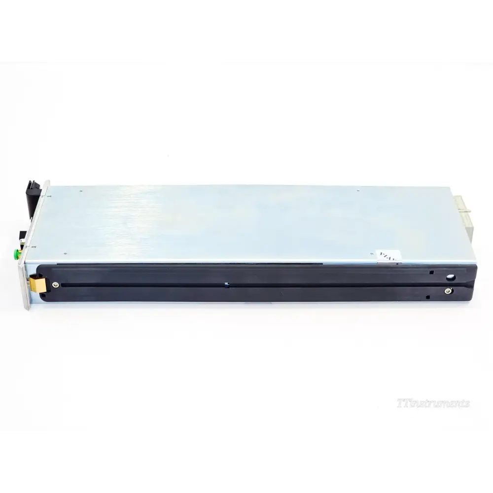 Viavi mEDFA-C1 L-band amplifier module bottom view showing MAP cassette slide rails, locking mechanism, and green FC/APC port cap