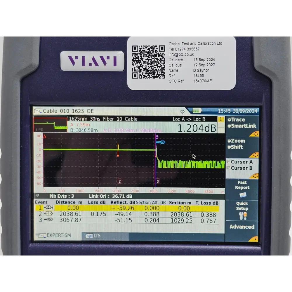 Viavi MTS 2000 OTDR system right-side view showing APC/SC dual port connectors