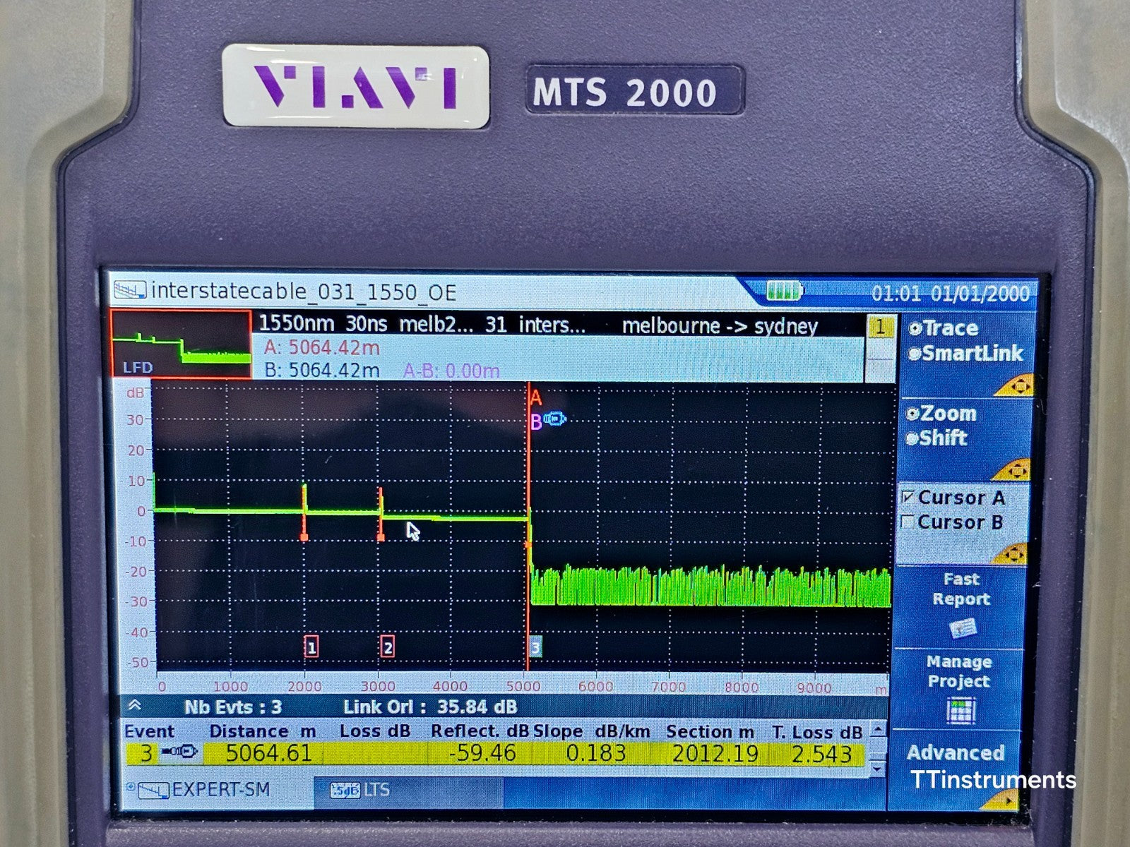 Viavi JDSU MTS 2000 PM/VFL + 4126 MP2 Metro PON 1310/1550 nm OTDR 46/45 dB